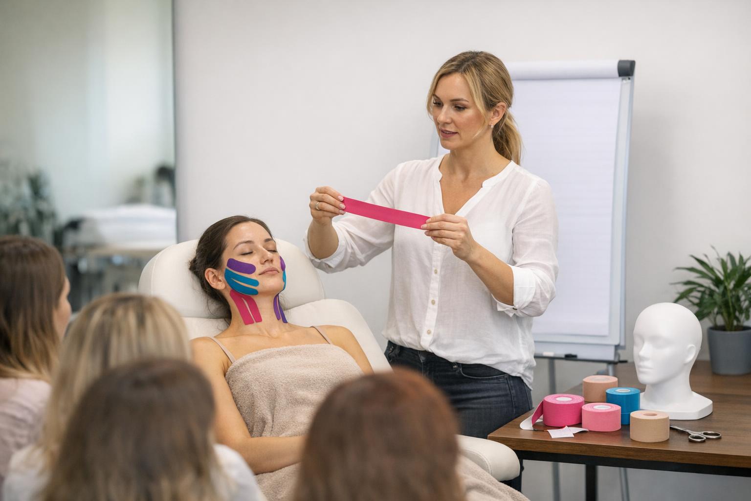 Kurs: kinesiotaping twarzy do pracy gabinetowej — praktyczny przewodnik dla terapeutów i kosmetologów